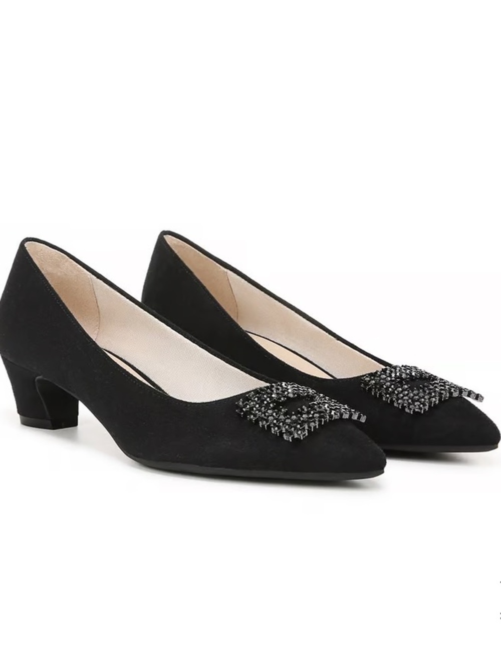 LifeStride Minx Bling Black Embellished Low Block Heel Pumps